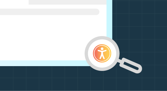 A magnifying glass sits on the bottom right hand side of a webpage. There's an accessibly icon in the magnifying glass. 
