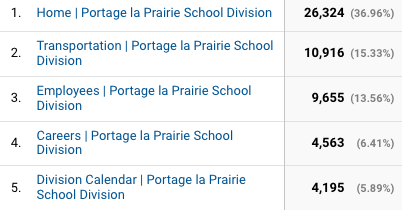 The top 5 most popular pages in the first 100 days.